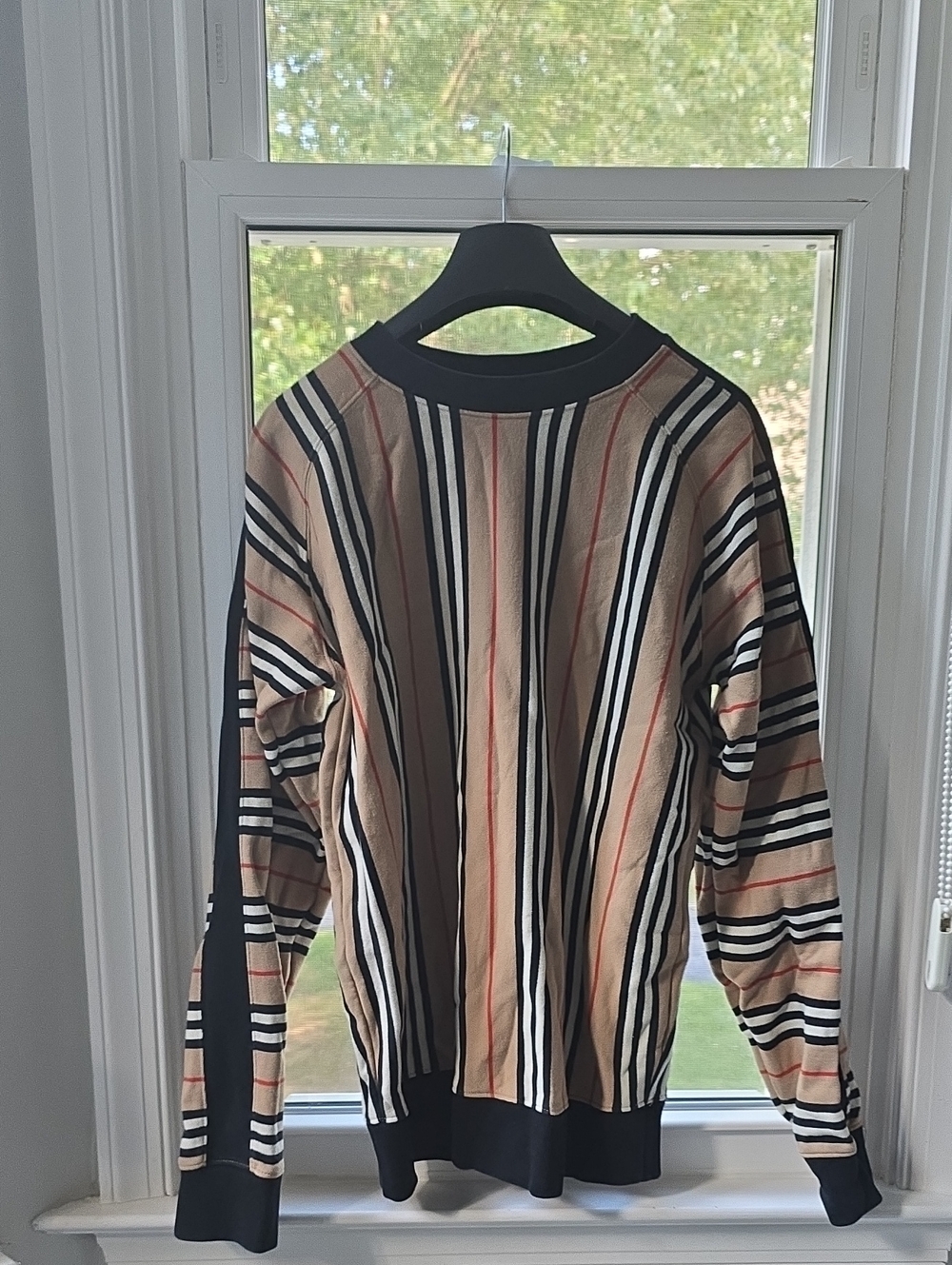 Burberry Boys 14y Beige Striped Crewneck Sweater with Black and White Accents sw
